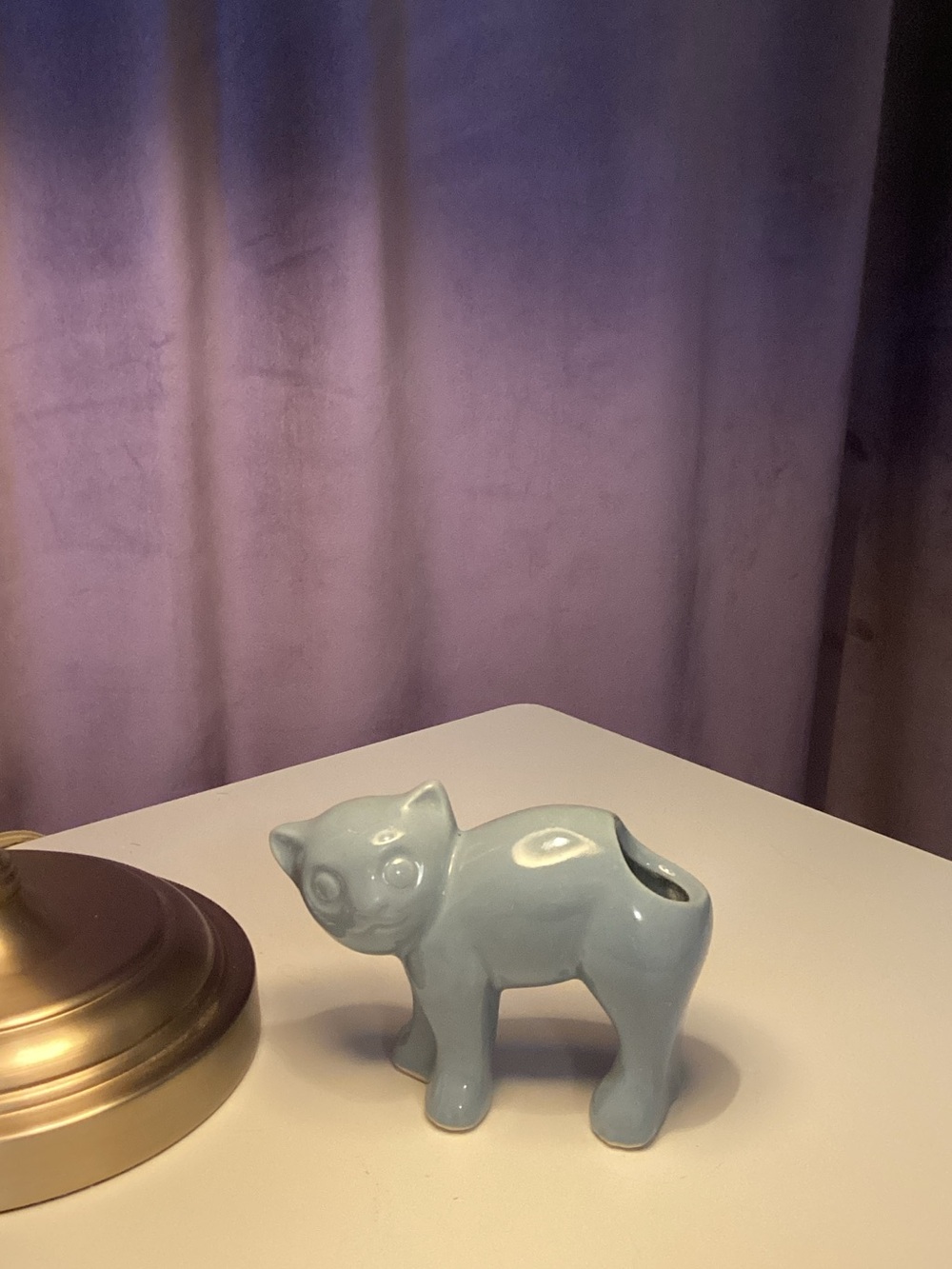 Glossy Light Blue Ceramic Cat Planter - Decorative Home Accent
